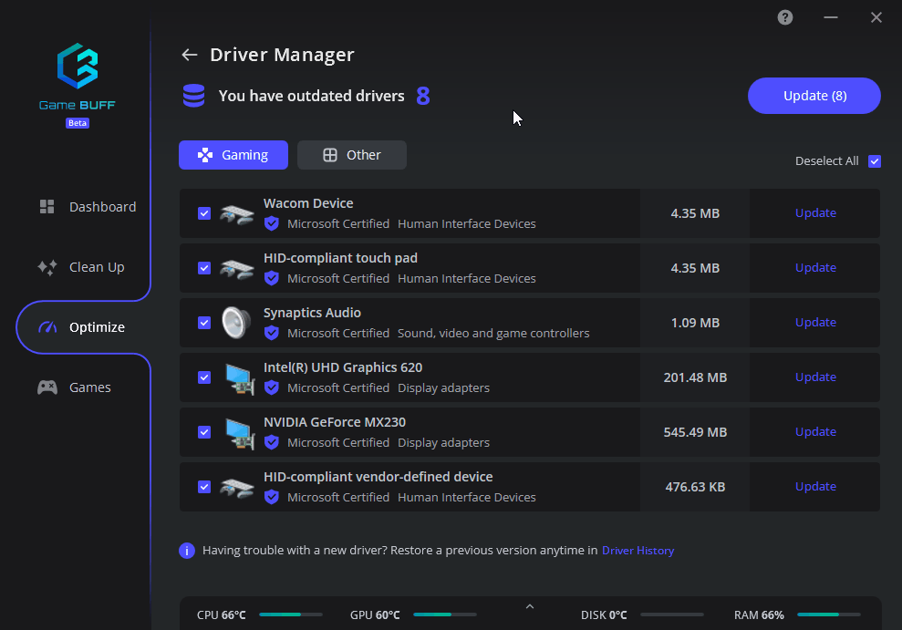 GameBuff driver rollback.gif